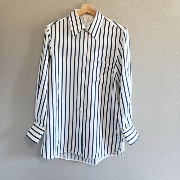 LILYSILK Oversized Palma Stripe Silk Button Down Shirt, Size Small, White & Blue - Picture 2 of 16